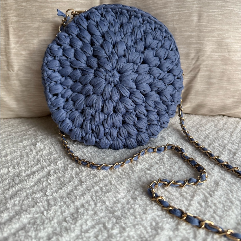 Blue Crochet Round Bag